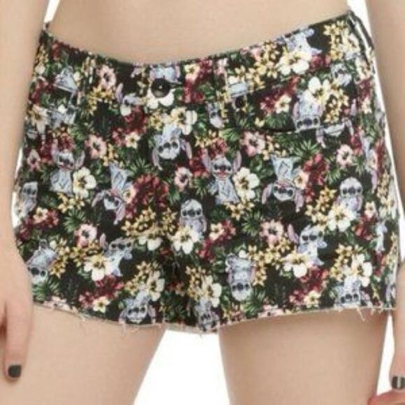 Disney Lilo & Stitch Colorful Tropical Floral Cutoff Denim Shorts Size 7 - Picture 13 of 13